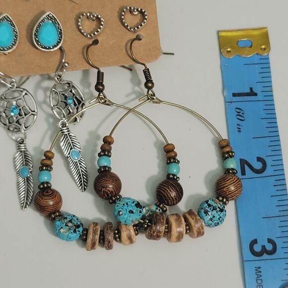 Boho Turquoise Colored Earrings 6 Pair - Picture 3 of 6